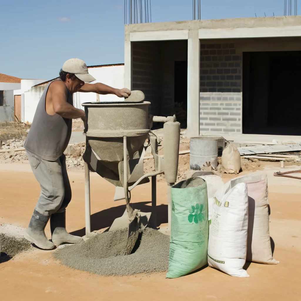 Pedreiro em São João do Piauí funciona com o misturador de concreto
